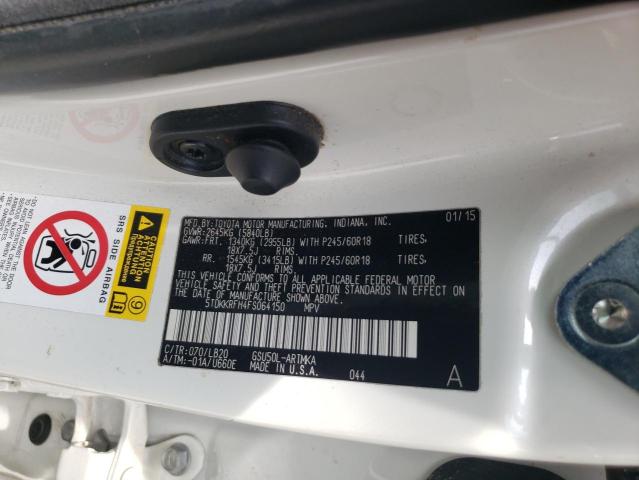 5TDKKRFH4FS064150 - 2015 TOYOTA HIGHLANDER XLE 白色 照片 13