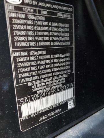 SALWR2RV6KA421219 - 2019 LAND ROVER RANGE ROVE HSE BLACK photo 13