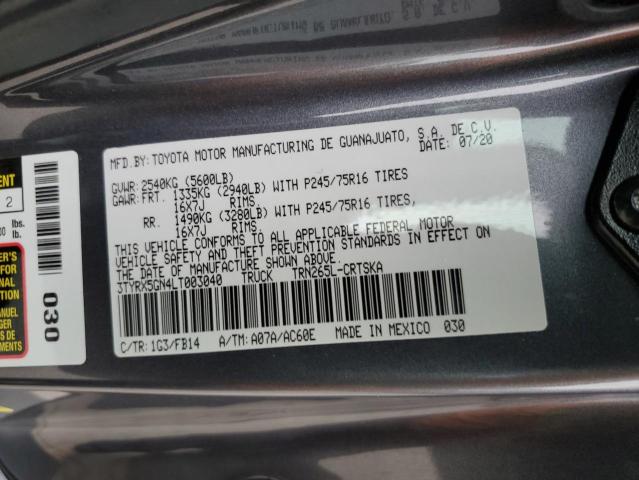 3TYRX5GN4LT003040 - 2020 TOYOTA TACOMA ACCESS CAB 灰色 照片 12