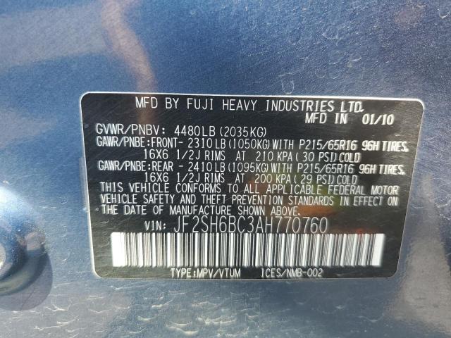 JF2SH6BC3AH770760 - 2010 SUBARU FORESTER XS Կապույտ լուսանկար 13