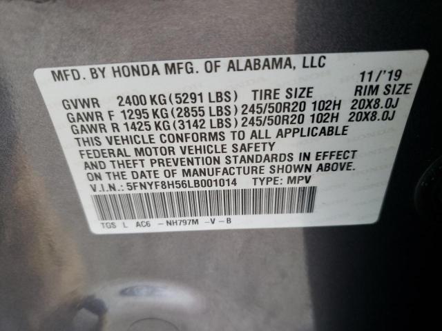 5FNYF8H56LB001014 - 2020 HONDA PASSPORT EXL 石墨色 照片 12