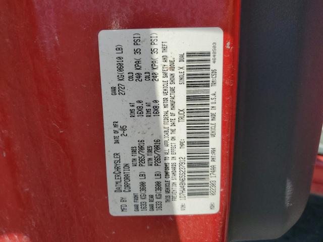 1D7HW48N65S237912 - 2005 DODGE DAKOTA QUAD SLT RED photo 12