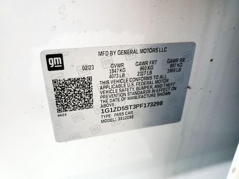 1G1ZD5ST3PF173298 - 2023 CHEVROLET MALIBU LT WHITE photo 12