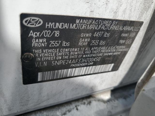 5NPE24AF3JH700450 - 2018 HYUNDAI SONATA SE 白色 照片 12