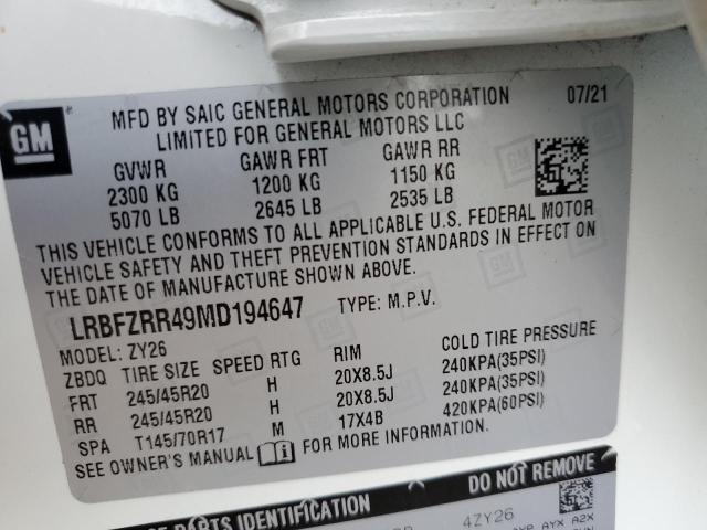 LRBFZRR49MD194647 - 2021 BUICK ENVISION AVENIR WHITE photo 14