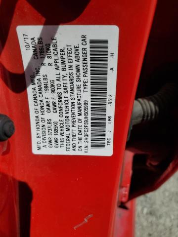 2HGFC2F59JH505999 - 2018 HONDA CIVIC LX RED photo 12