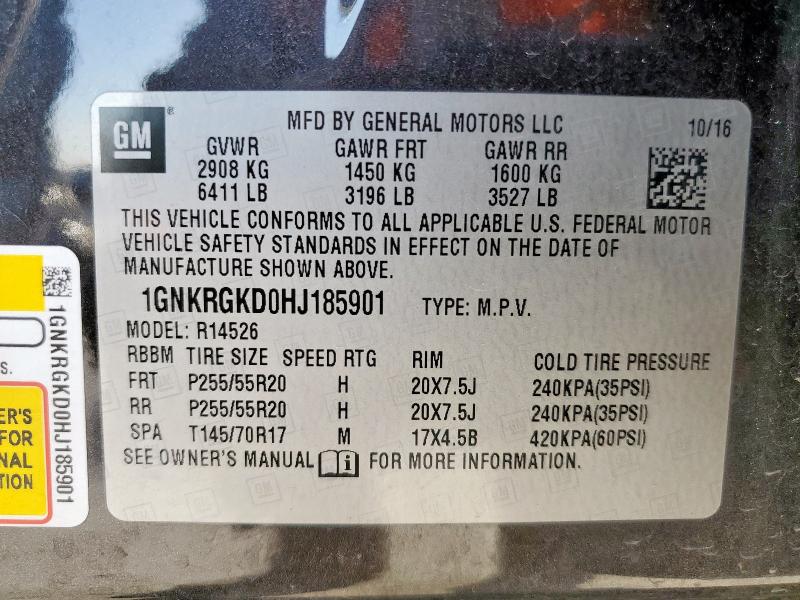 1GNKRGKD0HJ185901 - 2017 CHEVROLET TRAVERSE LT Qəhvəyi foto 13