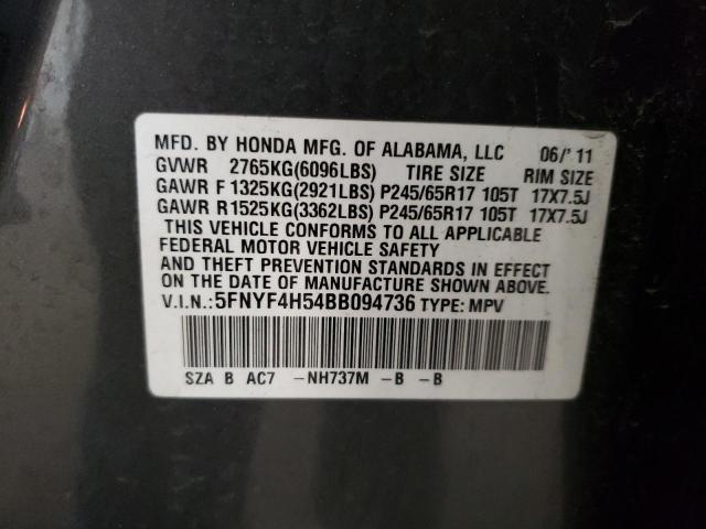 5FNYF4H54BB094736 - 2011 HONDA PILOT EXL GRAY photo 13