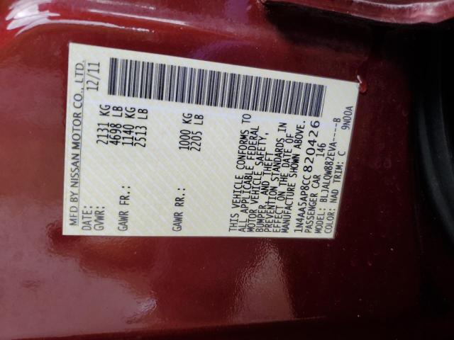 1N4AA5AP8CC820426 - 2012 NISSAN MAXIMA S RED photo 12