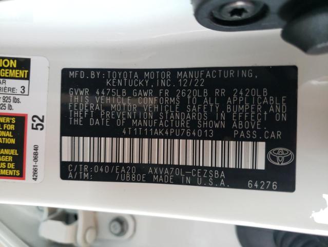 4T1T11AK4PU764013 - 2023 TOYOTA CAMRY SE NIGHT SHADE WHITE photo 12