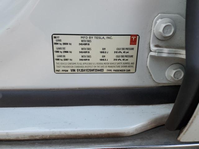5YJSA1E26HF204403 - 2017 TESLA MODEL S WHITE photo 12