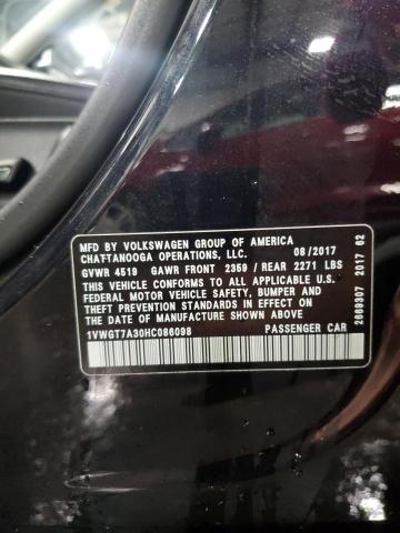 1VWGT7A30HC086098 - 2017 VOLKSWAGEN PASSAT SE Чорний фото 12