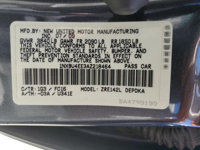 1NXBU4EE3AZ218464 - 2010 TOYOTA COROLLA BASE GRAY photo 12