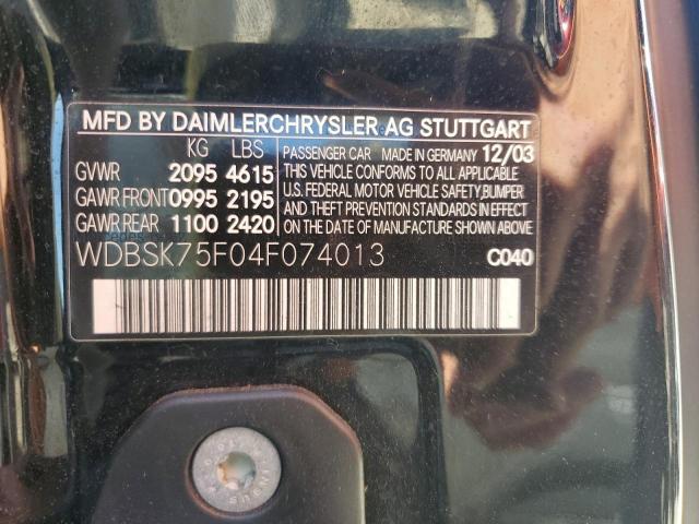 WDBSK75F04F074013 - 2004 MERCEDES-BENZ SL 500 BLACK photo 12