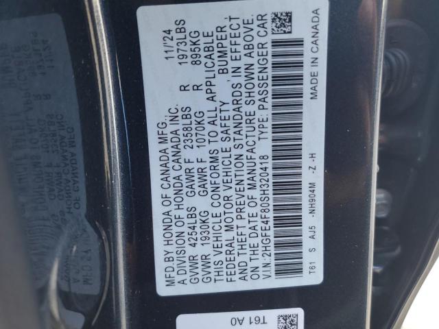 2HGFE4F80SH320418 - 2025 HONDA CIVIC SPORT GRAY photo 12