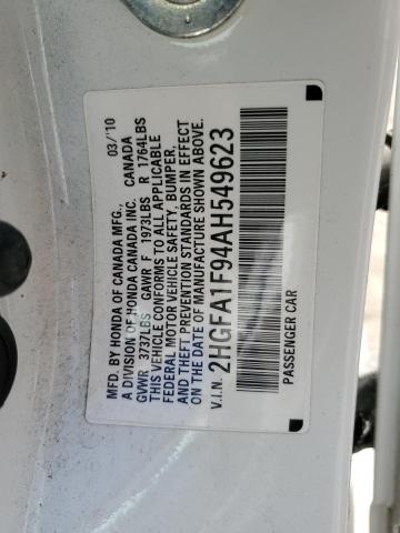 2HGFA1F94AH549623 - 2010 HONDA CIVIC EXL WHITE photo 12