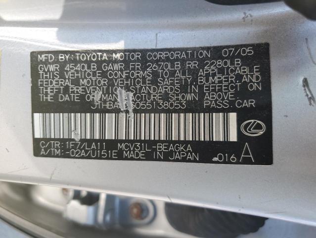 JTHBA30G055138053 - 2005 LEXUS ES 330 SILVER photo 12