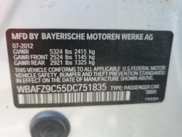 WBAFZ9C55DC751835 - 2013 BMW 535 I HYBRID WHITE photo 13