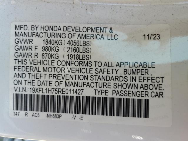 19XFL1H75RE011427 - 2024 HONDA CIVIC EXL თეთრი ფოტო 12