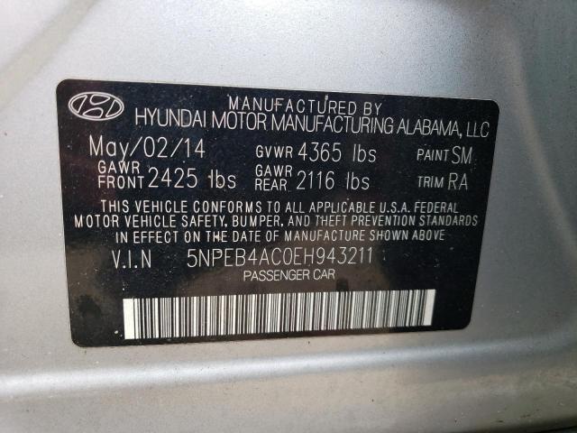 5NPEB4AC0EH943211 - 2014 HYUNDAI SONATA GLS SILVER photo 12