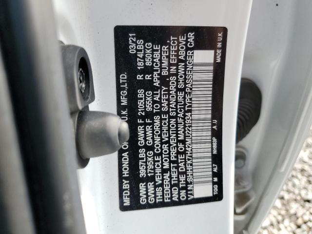 SHHFK7H42MU221934 - 2021 HONDA CIVIC SPORT თეთრი ფოტო 12