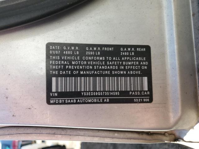 YS3ED59G573514595 - 2007 SAAB 9-5 2.3T BLACK photo 12