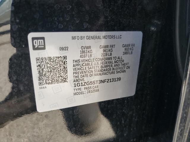 1G1ZG5ST3NF213139 - 2022 CHEVROLET MALIBU RS BLACK photo 12