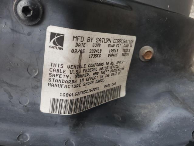 1G8AL52F65Z152260 - 2005 SATURN ION LEVEL 3 GRAY photo 10