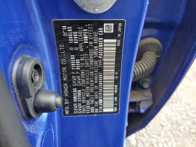 JHMFC1F34JX004987 - 2018 HONDA CIVIC EX BLUE photo 12
