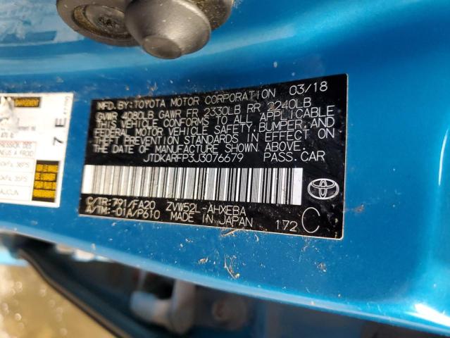 JTDKARFP3J3076679 - 2018 TOYOTA PRIUS PRIM Mavi foto 12