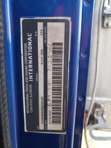 1HTHCADR42H538345 - 2002 INTERNATIONAL 8000 8100 BLUE photo 10