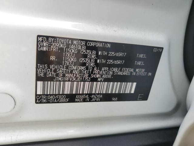 JTMG1RFV3KJ011753 - 2019 TOYOTA RAV4 LE Սպիտակ լուսանկար 13