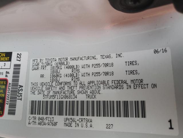 5TFUM5F11GX068134 - 2016 TOYOTA TUNDRA DOUBLE CAB SR/SR5 WHITE photo 12
