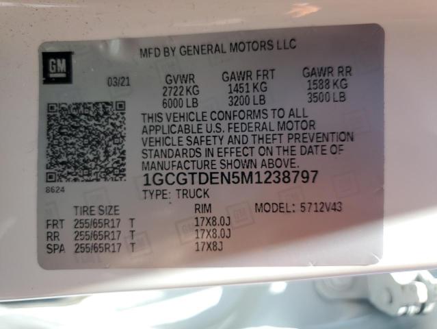 1GCGTDEN5M1238797 - 2021 CHEVROLET COLORADO Z71 WHITE photo 12