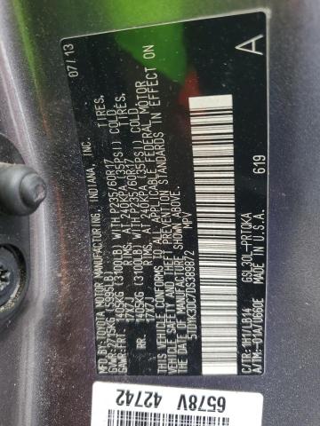 5TDYK3DC7DS389872 - 2013 TOYOTA SIENNA XLE GRAY photo 13