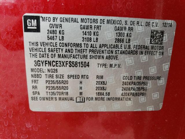 3GYFNCE3XFS581504 - 2015 CADILLAC SRX PERFORMANCE COLLECTION RED photo 14