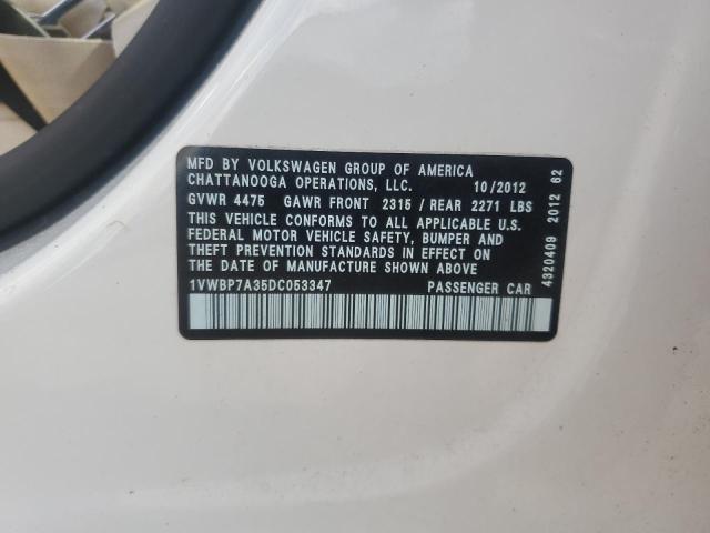 1VWBP7A35DC053347 - 2013 VOLKSWAGEN PASSAT SE WHITE photo 12