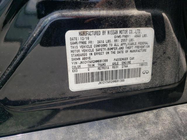 JN1CV7AR2HM681399 - 2017 INFINITI Q50 BASE أسود صورة 12