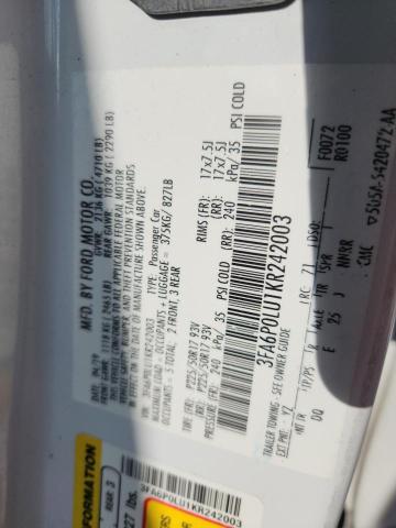 3FA6P0LU1KR242003 - 2019 FORD FUSION SE Weiß Foto 12