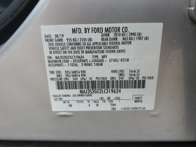 MAJ3S2GE2LC319624 - 2020 FORD ECOSPORT SE SILVER photo 13