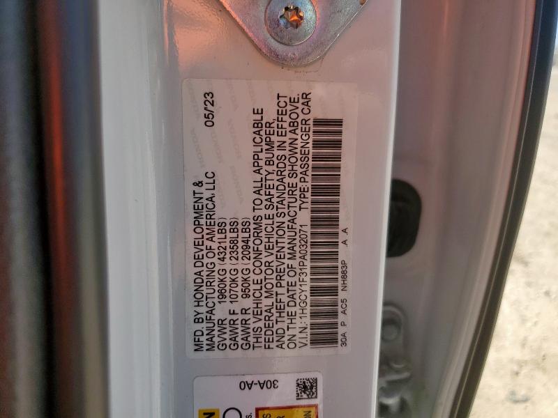 1HGCY1F31PA032071 - 2023 HONDA ACCORD EX WHITE photo 13