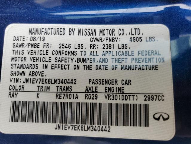 JN1EV7EK6LM340442 - 2020 INFINITI Q60 PURE BLUE photo 12