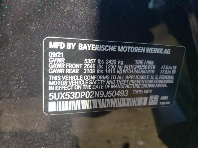 5UX53DP02N9J50493 - 2022 BMW X3 XDRIVE30I BLACK photo 12