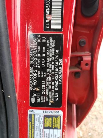 KNADN5A30C6037668 - 2012 KIA RIO EX RED photo 12