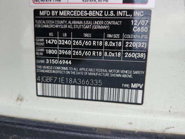 4JGBF71E18A366335 - 2008 MERCEDES-BENZ GL 450 4MATIC WHITE photo 13