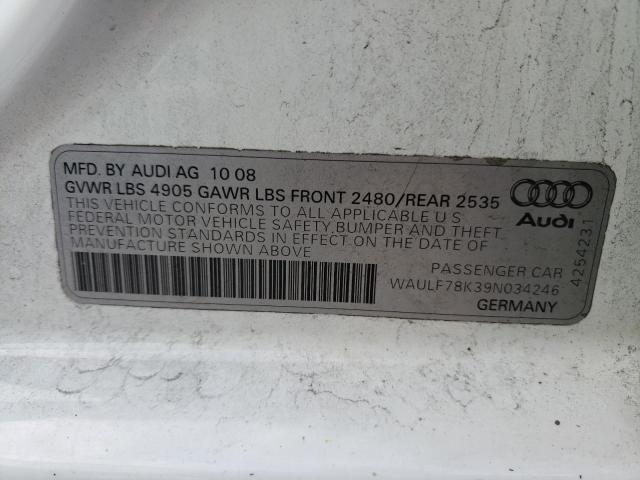 WAULF78K39N034246 - 2009 AUDI A4 2.0T QUATTRO WHITE photo 12