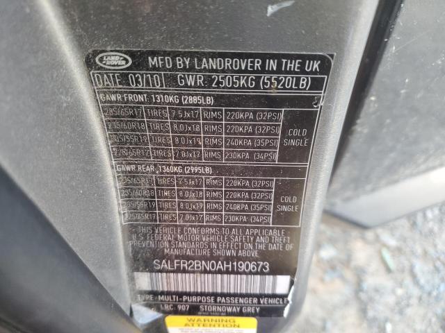 SALFR2BN0AH190673 - 2010 LAND ROVER LR2 HSE GRAY photo 13