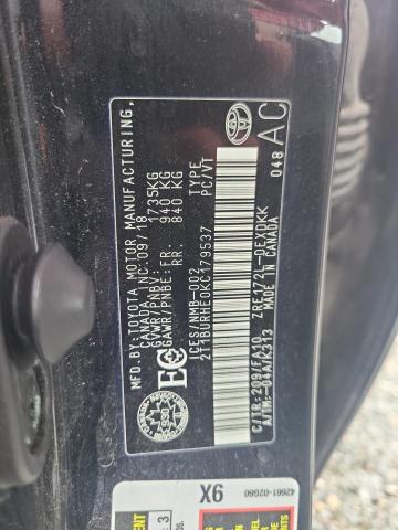 2T1BURHE0KC179537 - 2019 TOYOTA COROLLA L შავი ფოტო 12