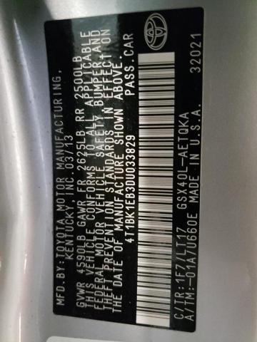 4T1BK1EB3DU033829 - 2013 TOYOTA AVALON BASE 银色 照片 12