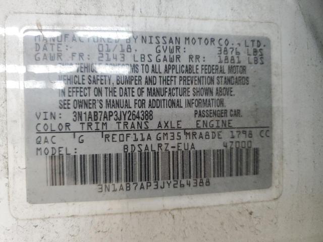 3N1AB7AP3JY264388 - 2018 NISSAN SENTRA S WHITE photo 12